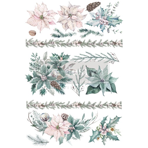 Décor Transfers® - Evergreen Florals total sheet size 60,96 cm x 88,90 cm, cut into 3 sheets