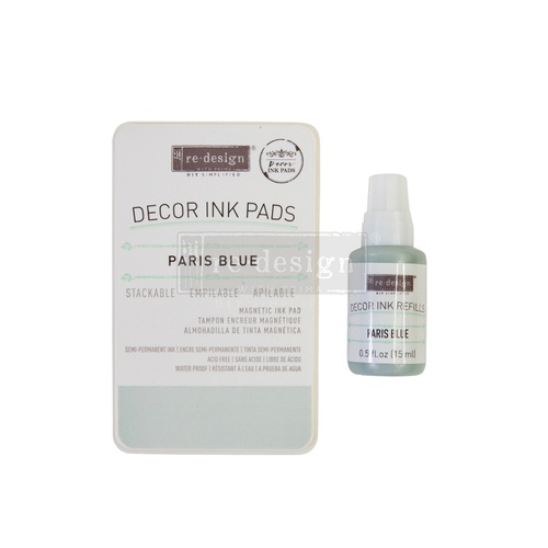 Décor Ink Pad - Paris Blue - 1 magnetic case + dry ink pad + 10ml ink bottle