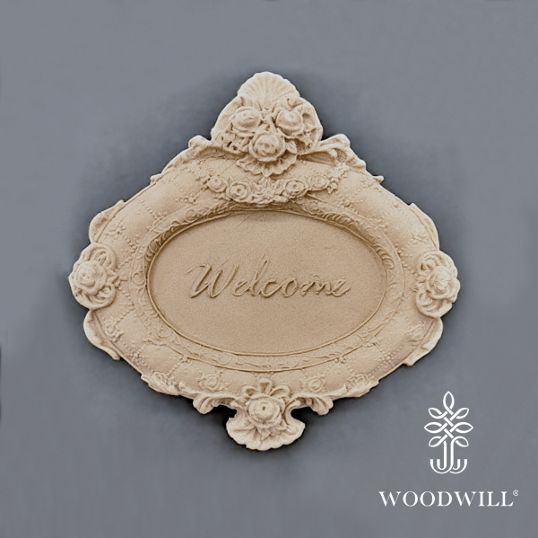 Wood Carved Decorative Sign &quot;Welcome&quot; 16.5cm. Χ 17cm
