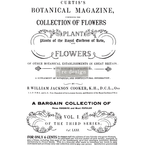 Redesign Décor Transfers® - Botanical Magazine - Total sheet size 60,96 cm x 88,90 cm, cut into 3 sheets