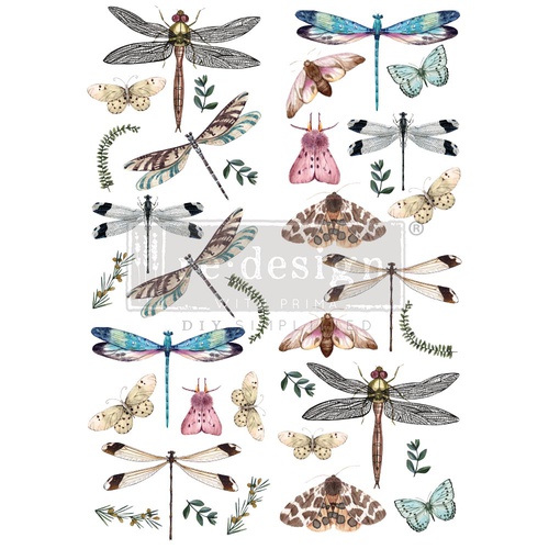 Décor Transfers® - Riverbed Dragonflies - Total sheet size 61 cm x 89 cm, cut into 3 sheets