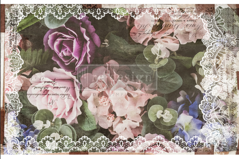[655350650179] Redesign decoupage decor tissue paper dark lace floral 19x30 2 sheets