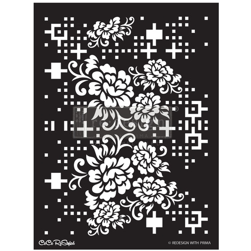 [655350654375] Redesign Stencil -  CECE Floral Matrix - sheet size 45,72 cm x 64,77 cm, design size 40,39 cm x 54,10 cm