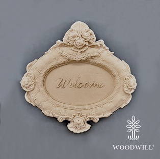 Wood Carved Decorative Sign "Welcome" 16.5cm. Χ 17cm