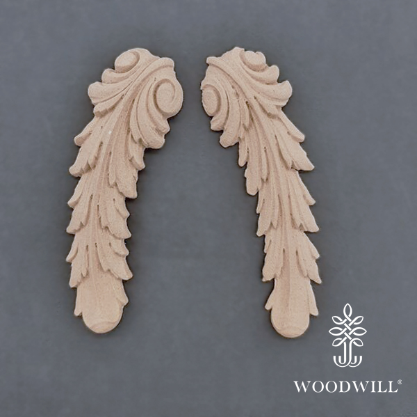 [801815] Wood Carving Decorative set of 2 Pieces 11cm. x 3.5cm