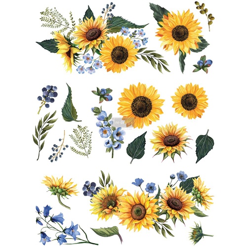 [655350644840] Redesign decor transfers sunflower fields 3 sheets total sheet size 25 1 x 32