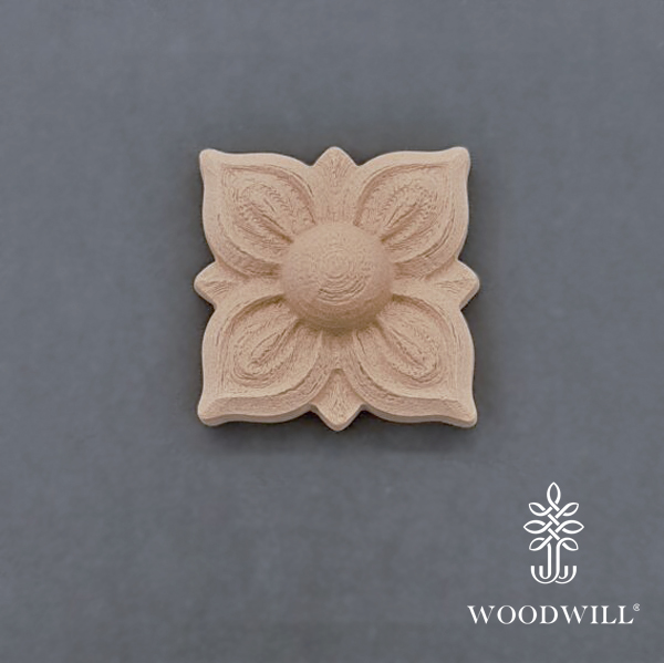[802158] Wood Carved Decorative Tile Flower 8.6cmX8.9cm